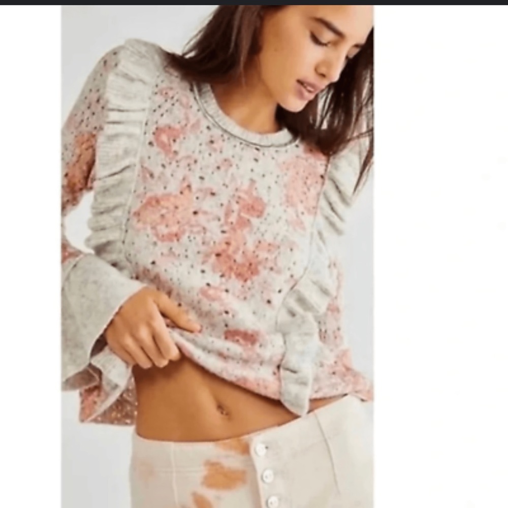 Free People Love Fool Ruffle Long Sleeve Pullover Sweater size M